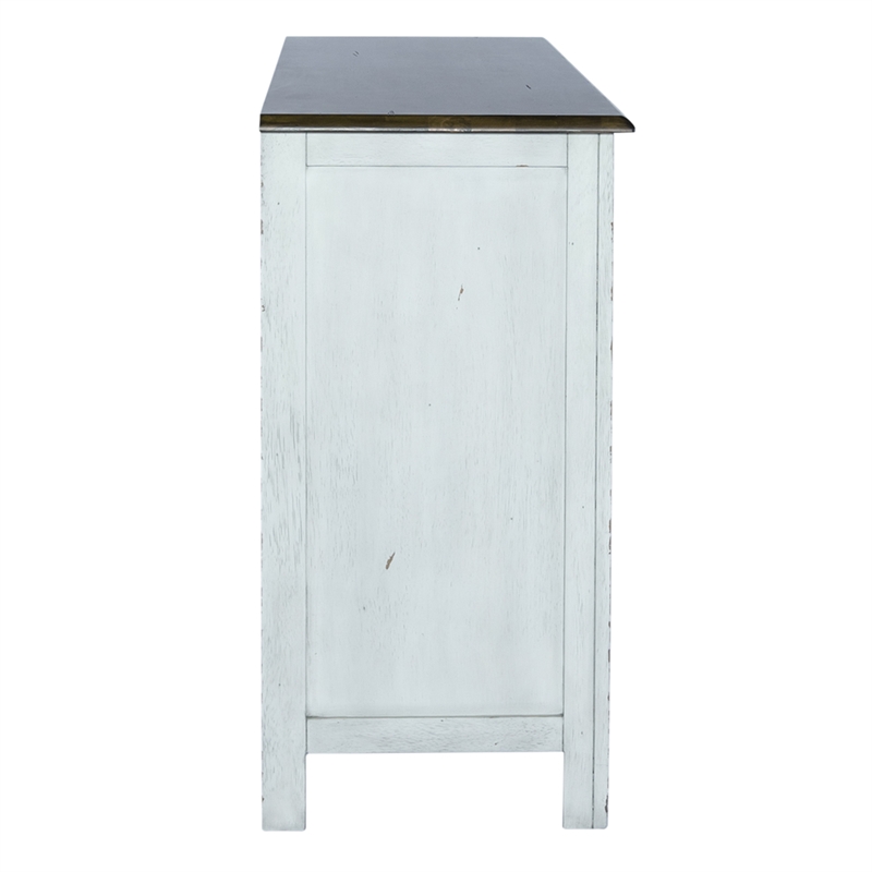 Pemberly Row Server with Wood Framed Doors and Dovetail Drawers in White