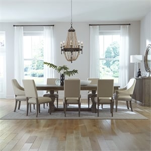 Pemberly Row 9 Piece Trestle Table Set with Double Pedestals in Havana Brown