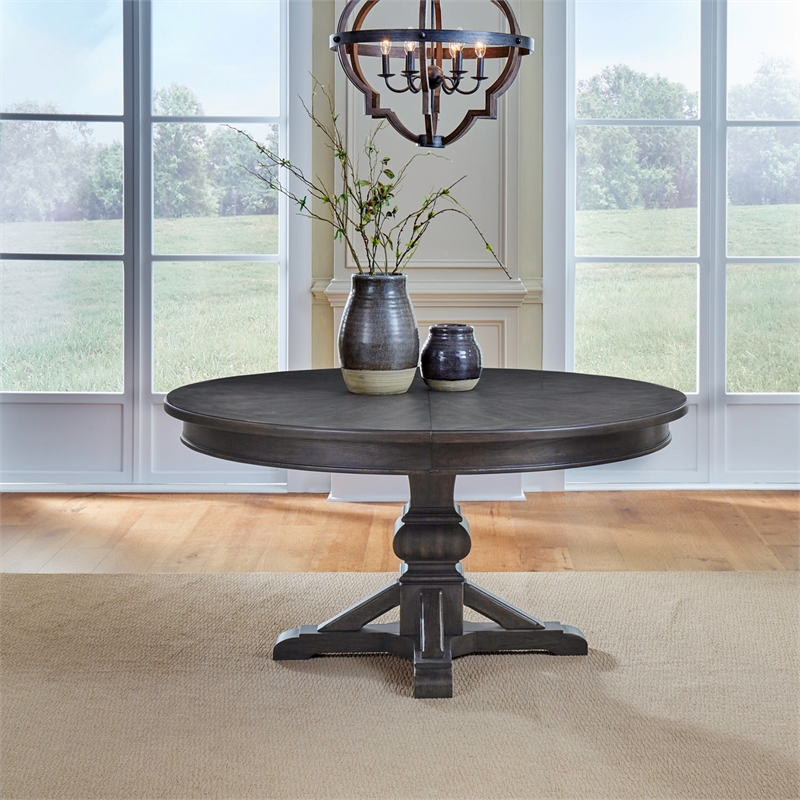 Pemberly Row Pedestal Table Set with Bracket Feet and Leaf Track in Brown
