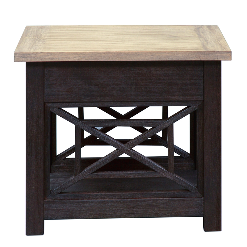 Pemberly Row Black Drawer End Table with Castered Cocktail Design