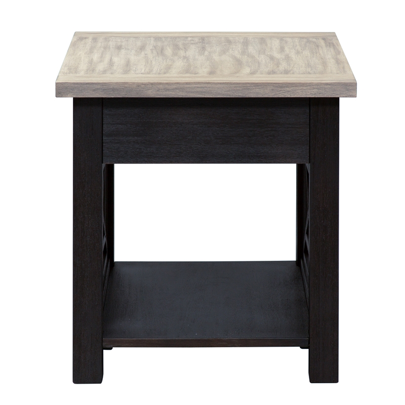 Pemberly Row Black Drawer End Table with Castered Cocktail Design