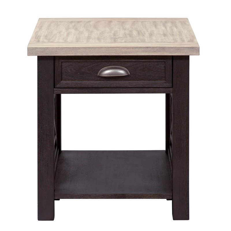 Pemberly Row Black Drawer End Table with Castered Cocktail Design