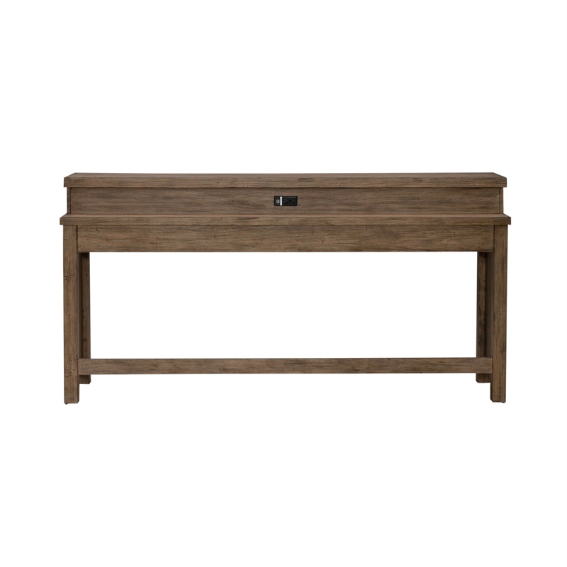 Pemberly Row Console Bar Table with Charging Station in Weathered Toffee