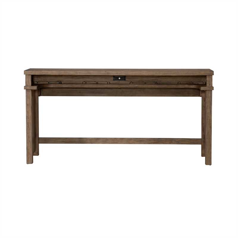 Pemberly Row Console Bar Table with Charging Station in Weathered Toffee