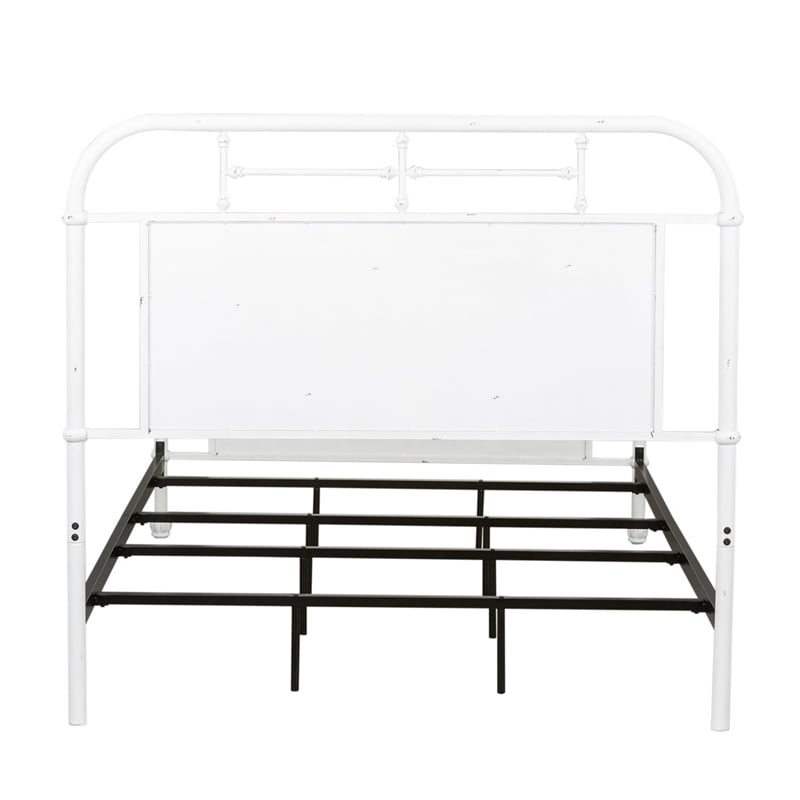 Pemberly Row Metal Twin Bed with Vintage Styling in Antique White