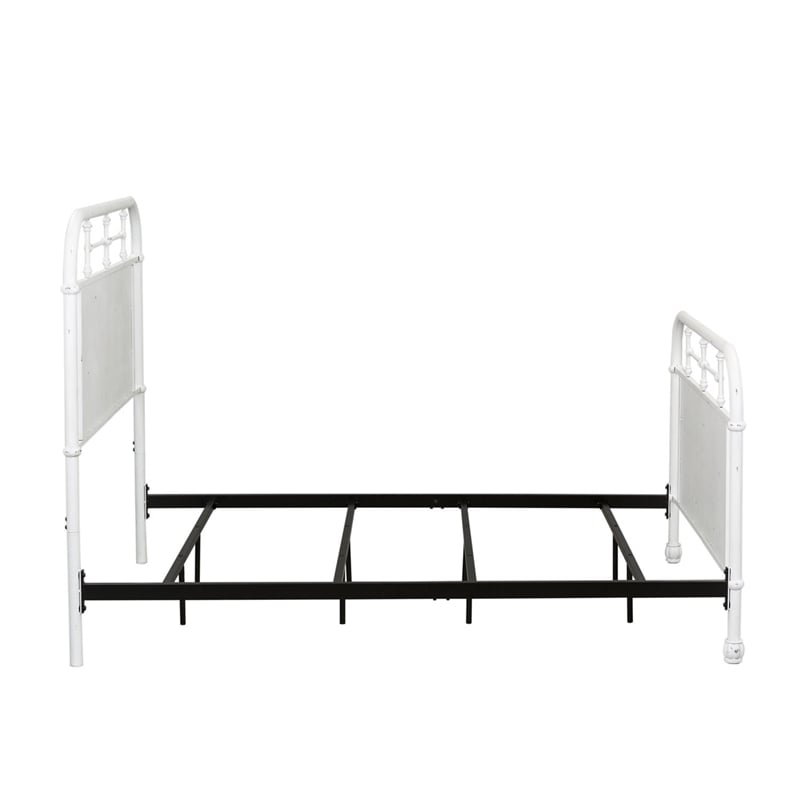 Pemberly Row Metal Twin Bed with Vintage Styling in Antique White