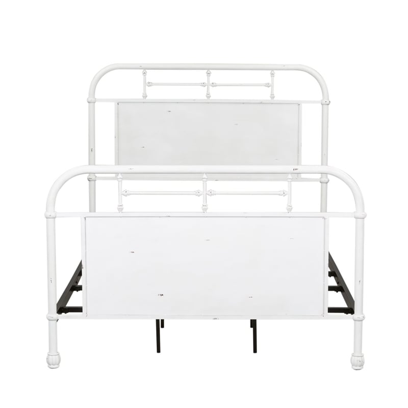 Pemberly Row Metal Twin Bed with Vintage Styling in Antique White