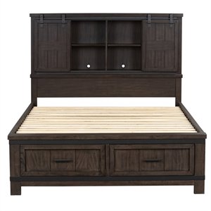 Pemberly Row Dark Gray King Bookcase Bed with Adjustable Shelves