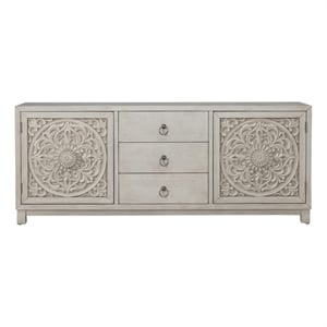 Pemberly Row 2 Door 3 Drawer Accent Cabinet with Floral Pattern in White