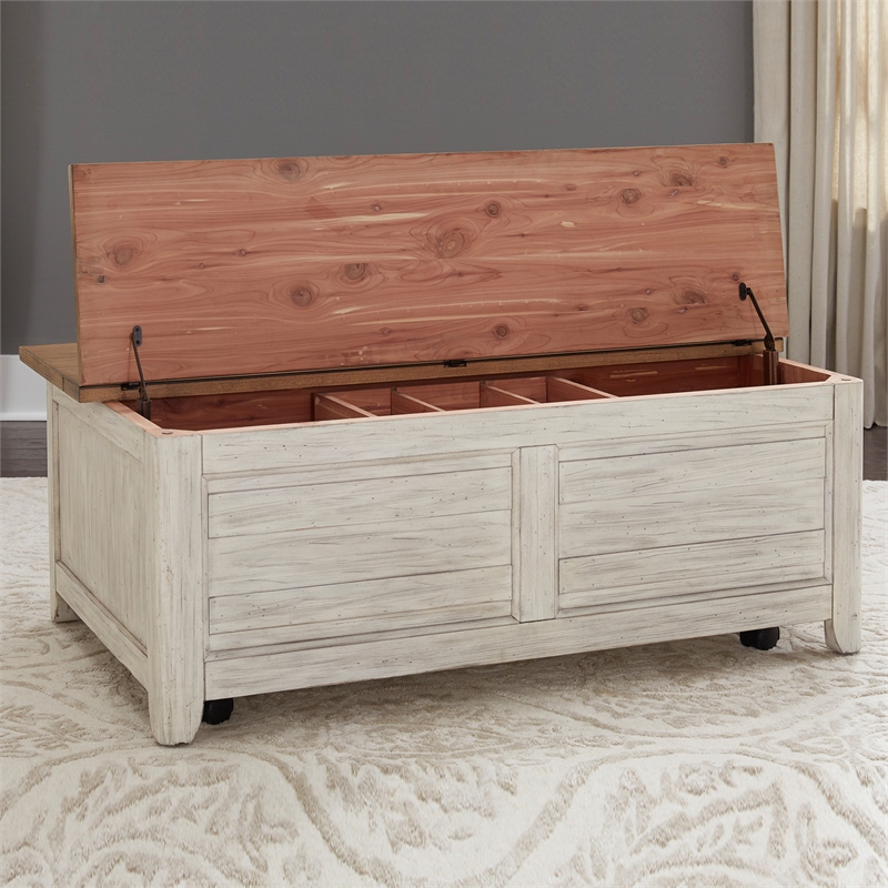 Pemberly Row Antique White Storage Trunk with Cedar-Lined Interior