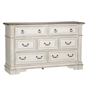 Pemberly Row Traditional 7-Drawer Dresser in Antique White Wood