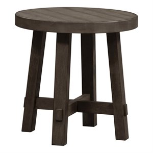 Pemberly Row Dark Gray Splay Leg Round End Table with Planked Top