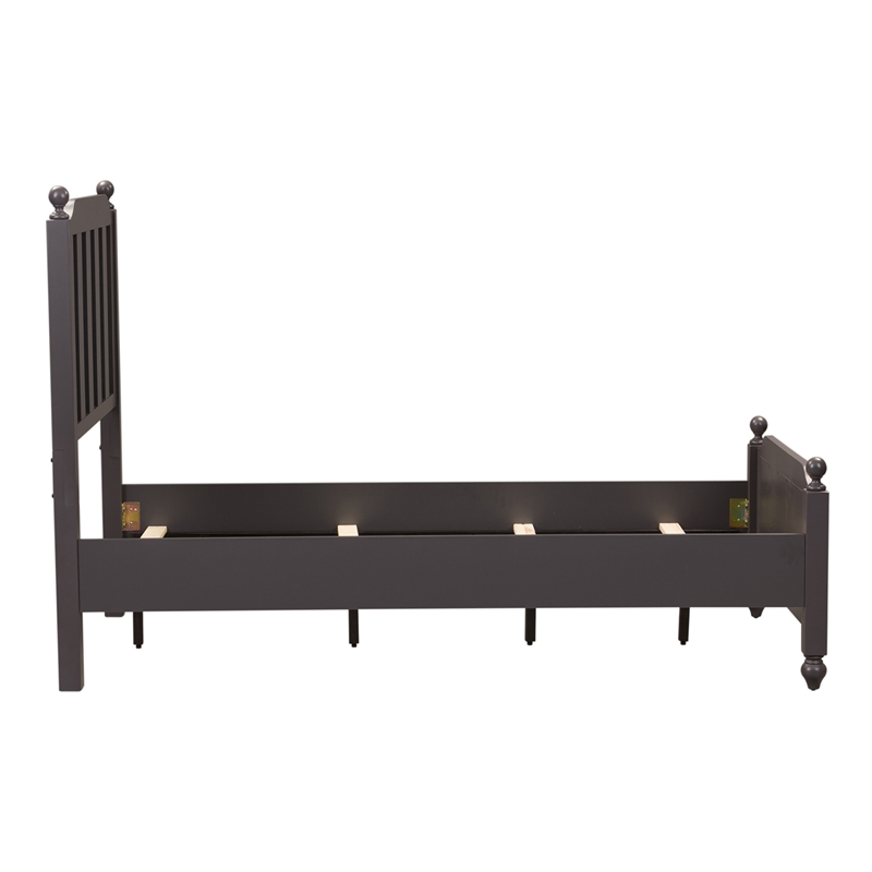 Pemberly Row Dark Gray Full Panel Bed with Slat Overlays and Bun Feet