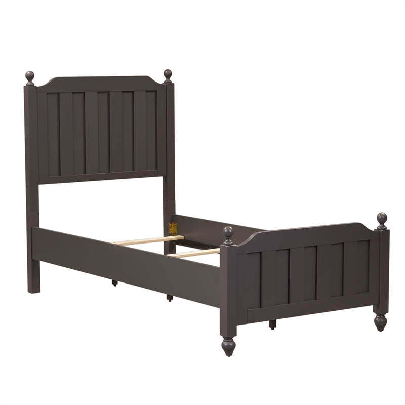 Pemberly Row Dark Gray Full Panel Bed with Slat Overlays and Bun Feet