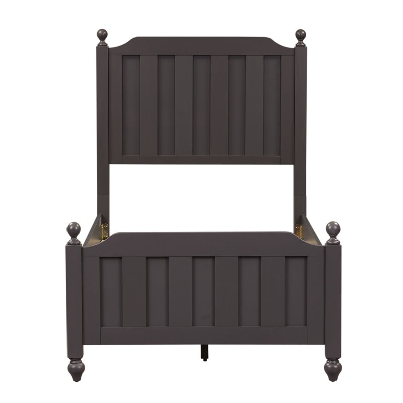 Pemberly Row Dark Gray Full Panel Bed with Slat Overlays and Bun Feet