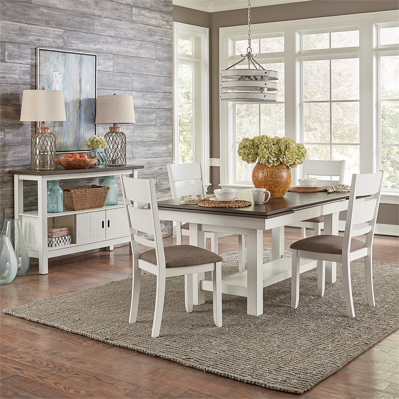 Pemberly Row 5 Piece Trestle Table Set with Trestle Shelf in White