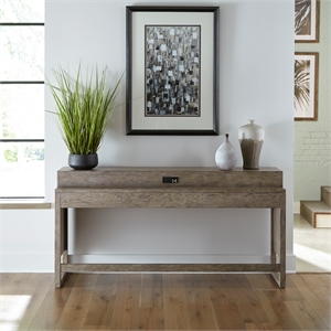 Pemberly Row Console Bar Table with Charging Station in Driftwood
