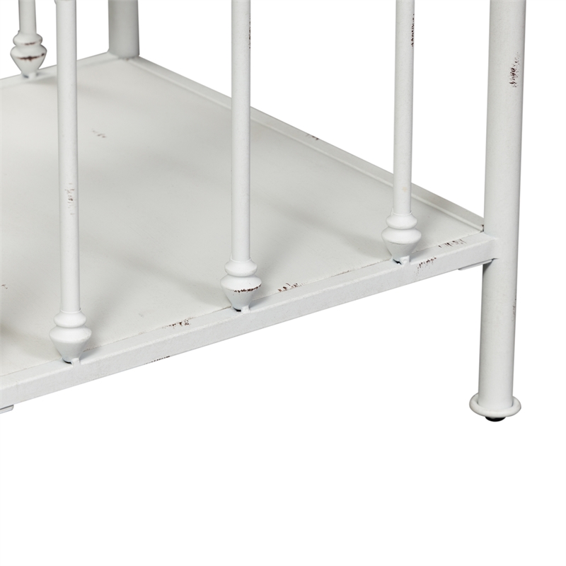 Pemberly Row Metal Open Night Stand in Antique White with Spindle Design