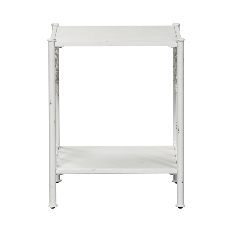 Pemberly Row Metal Open Night Stand in Antique White with Spindle Design