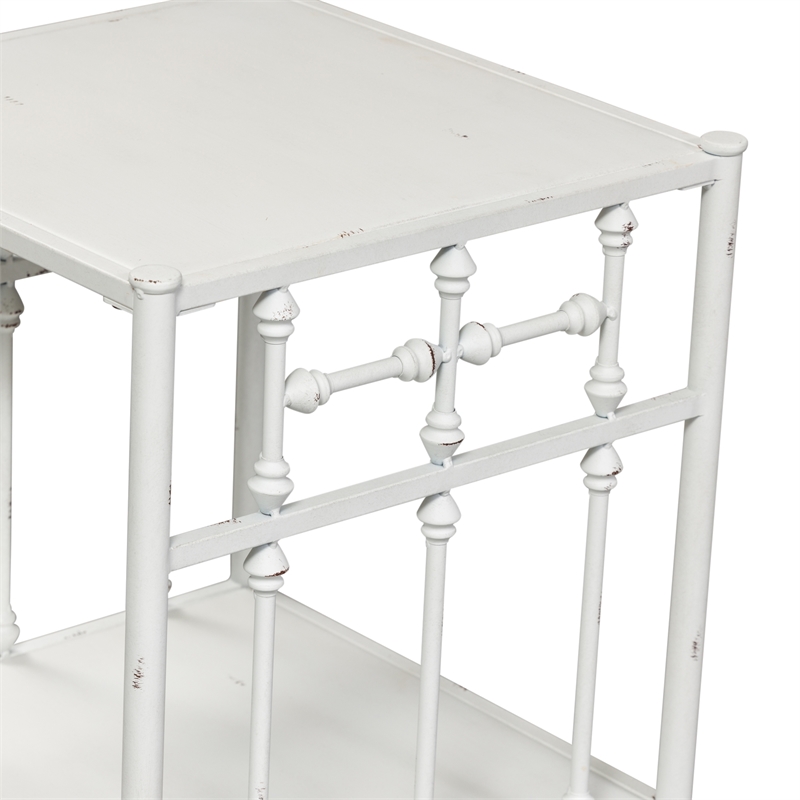 Pemberly Row Metal Open Night Stand in Antique White with Spindle Design