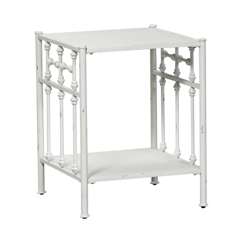 Pemberly Row Metal Open Night Stand in Antique White with Spindle Design