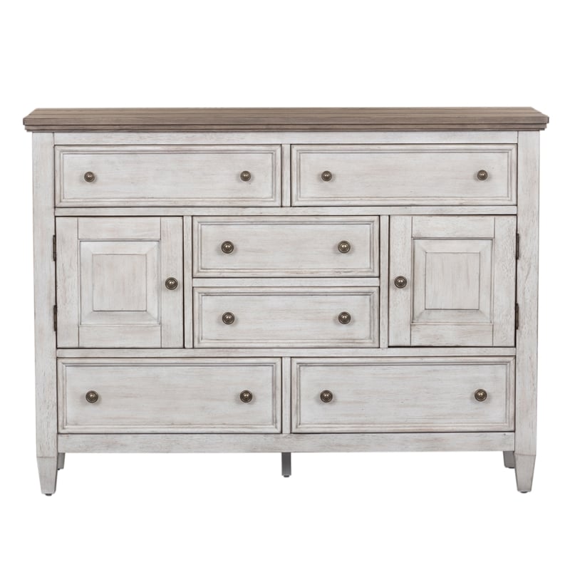 Pemberly Row White 2 Door 6 Drawer Chesser with Cedar Lined Drawers