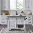 Pemberly Row White Bar Cart with Pewter Hardware and Adjustable Shelf