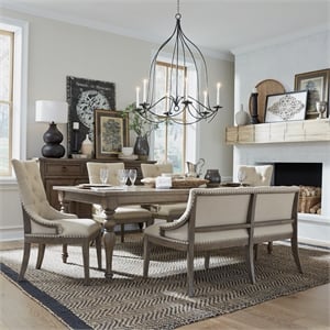 Pemberly Row 6 Piece Leg Table Set with Upholstered Chairs and Bench