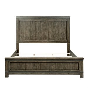 Pemberly Row King Panel Bed in Dark Gray Wood with Metal Accents