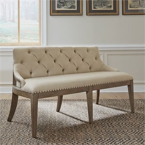 Pemberly Row Upholstered Shelter Dining Bench in Dusty Taupe