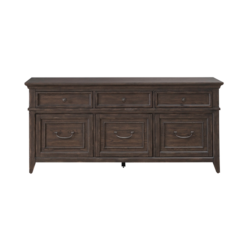 Pemberly Row Credenza with Dovetail Drawer Construction in Saddle Brown