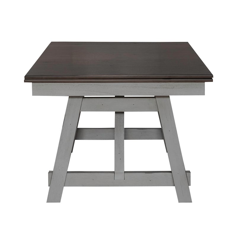 Pemberly Row Trestle Table Set with Two Refectory Leaves in Gray
