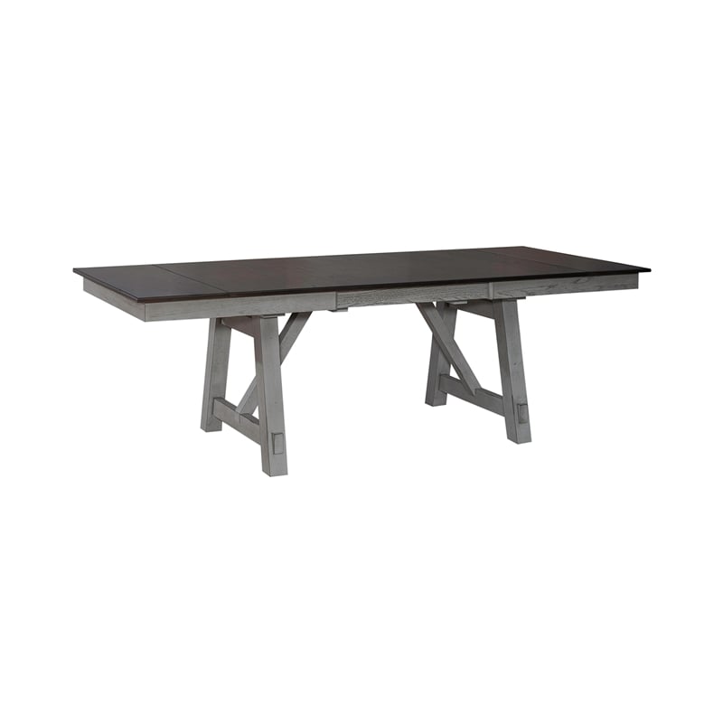Pemberly Row Trestle Table Set with Two Refectory Leaves in Gray
