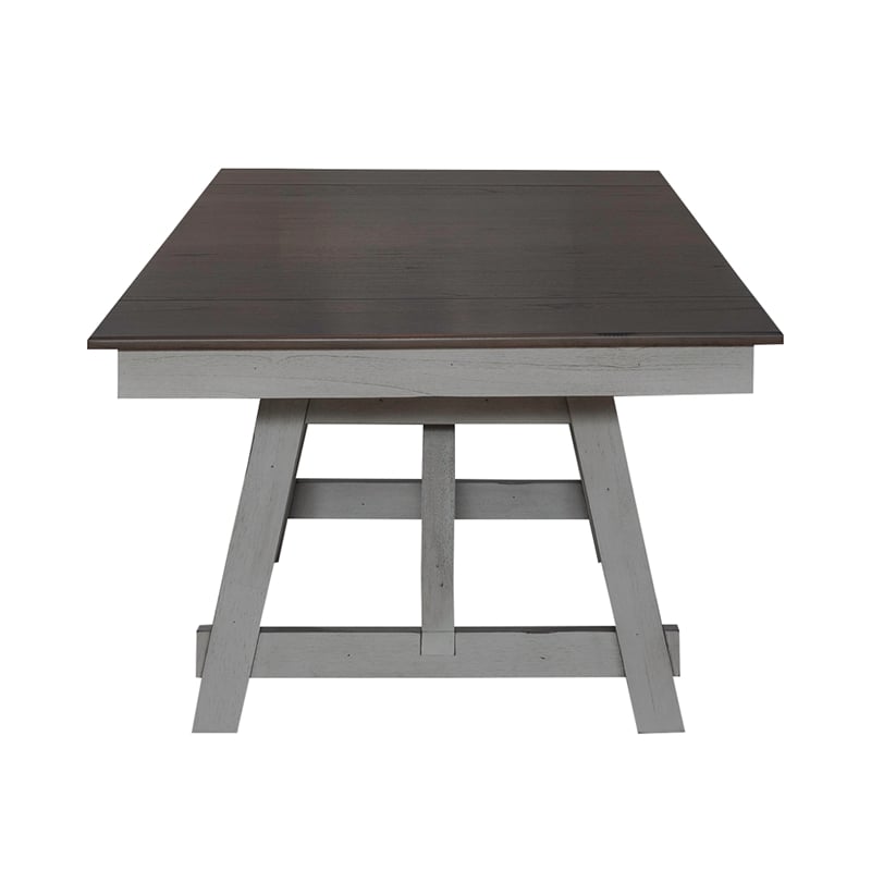 Pemberly Row Trestle Table Set with Two Refectory Leaves in Gray