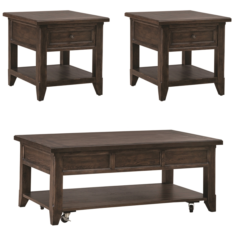 Pemberly Row 3-Piece Lift-Top Table Set in Brown Finish