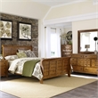 Pemberly Row Queen Sleigh Bed with Dresser Mirror and Nightstand in Medium Brown