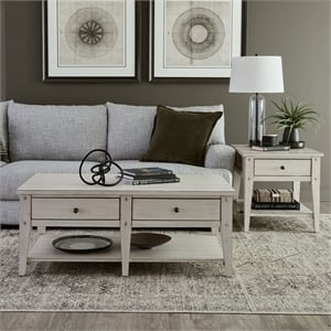 Pemberly Row 3 Piece Cocktail and End Table Set in Weathered White