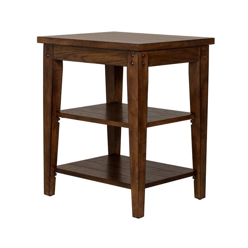 Pemberly Row 3 Tier Table with Planked Shelves in Dark Brown