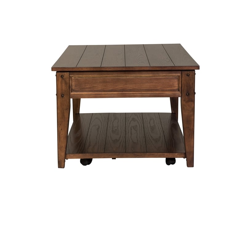 Pemberly Row Lift Top Cocktail Table with Storage Cubbies in Dark Brown