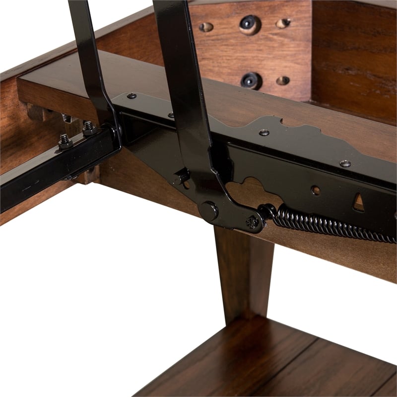 Pemberly Row Lift Top Cocktail Table with Storage Cubbies in Dark Brown