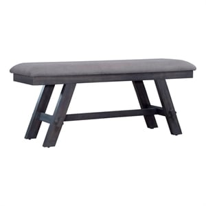 Pemberly Row Transitional Bench with Trestle Base and Center Shelf in Gray