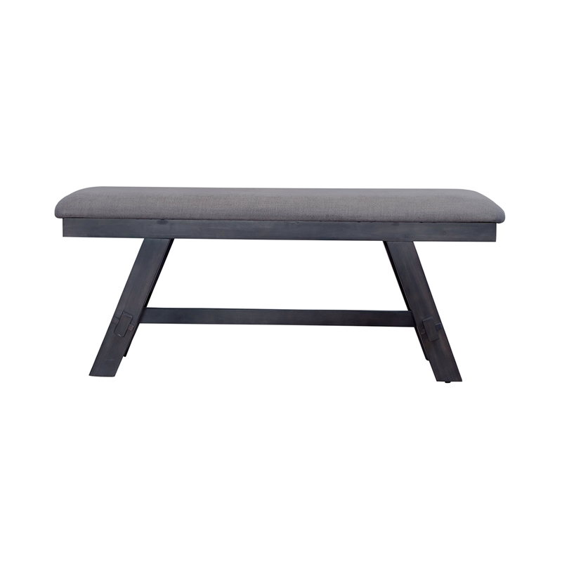Pemberly Row Transitional Bench with Trestle Base and Center Shelf in Gray