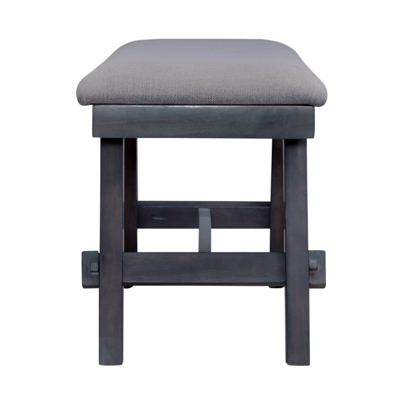 Pemberly Row Transitional Bench with Trestle Base and Center Shelf in Gray