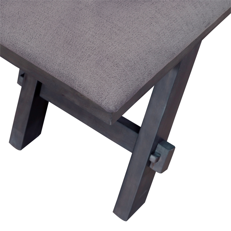 Pemberly Row Transitional Bench with Trestle Base and Center Shelf in Gray