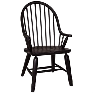 Pemberly Row Bow Back Solid Wood Dining Arm Chair in Rustic Black