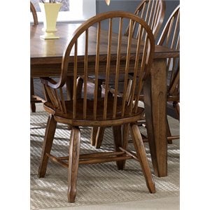 Pemberly Row Bow Back Solid Wood Dining Arm Chair in Rustic Oak