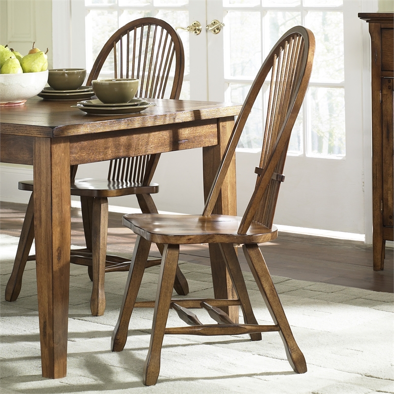 Pemberly Row Sheaf Back Dining Side Chair Set of 2 in Rustic Oak