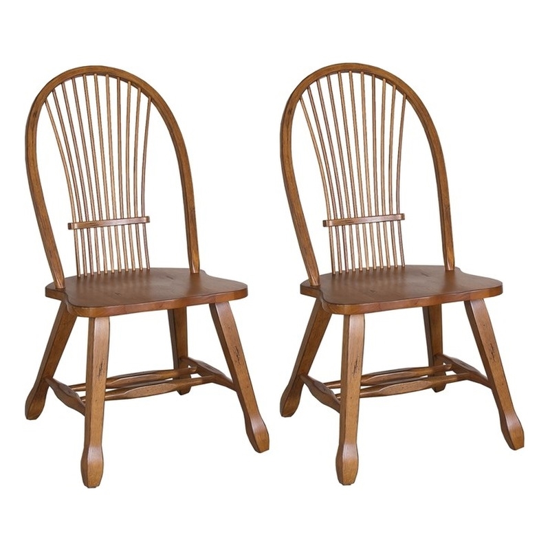 Pemberly Row Sheaf Back Dining Side Chair Set of 2 in Rustic Oak