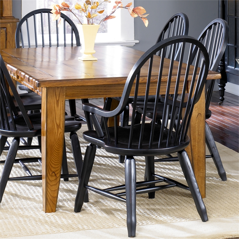 Pemberly Row 5 Piece Dining Table Set with Bow Back Chairs in Rustic Oak