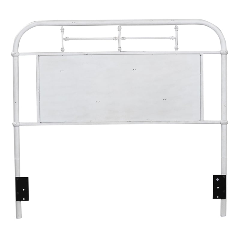 Pemberly Row Full Metal Headboard with Turned Spindles in Antique White